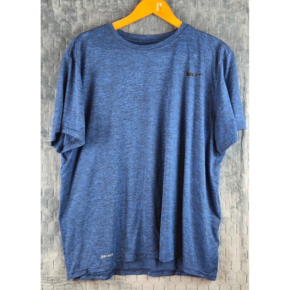 Nike Shirt Men XXL Blue Navy Athletic Training Dri Fit Gym Crewneck Running